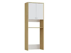 Vente-unique Meuble pour machine à laver avec double portes - L65 x H180 cm - Blanc et naturel clair - WORIKA