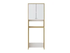 Vente-unique Meuble pour machine à laver avec double portes - L65 x H180 cm - Blanc et naturel clair - WORIKA