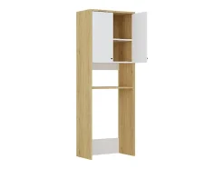 Vente-unique Meuble pour machine à laver avec double portes - L65 x H180 cm - Blanc et naturel clair - WORIKA