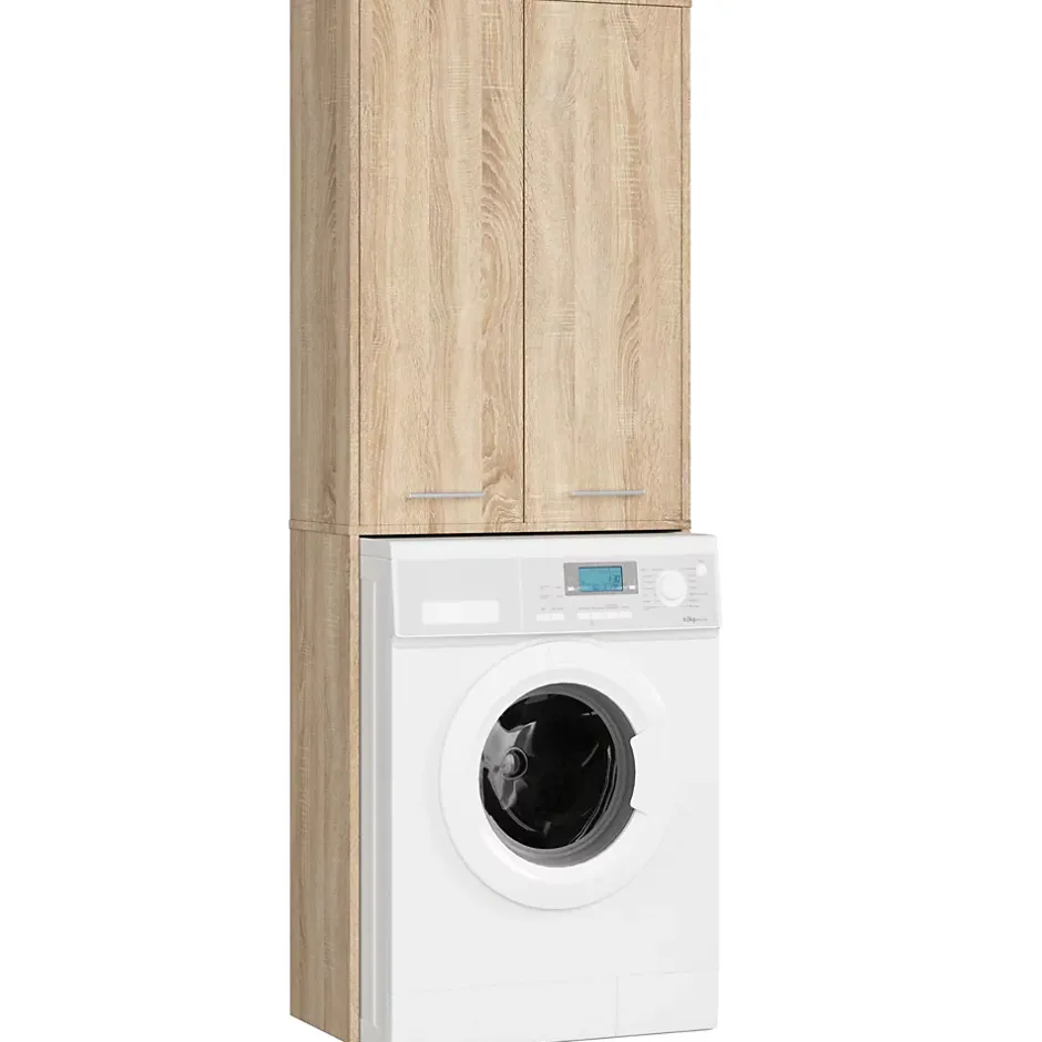 Akord Furniture Factory Meuble pour machine à laver AKORD FIN Chêne Sonoma 64 cm 2 portes façade Chêne Sonoma 4 étagères 64x30x180 cm* Rangement Buanderie