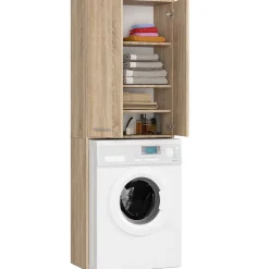 Akord Furniture Factory Meuble pour machine à laver AKORD FIN Chêne Sonoma 64 cm 2 portes façade Chêne Sonoma 4 étagères 64x30x180 cm* Rangement Buanderie