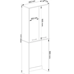 Akord Furniture Factory Meuble pour machine à laver AKORD FIN Chêne Sonoma 64 cm 2 portes façade Chêne Sonoma 4 étagères 64x30x180 cm* Rangement Buanderie