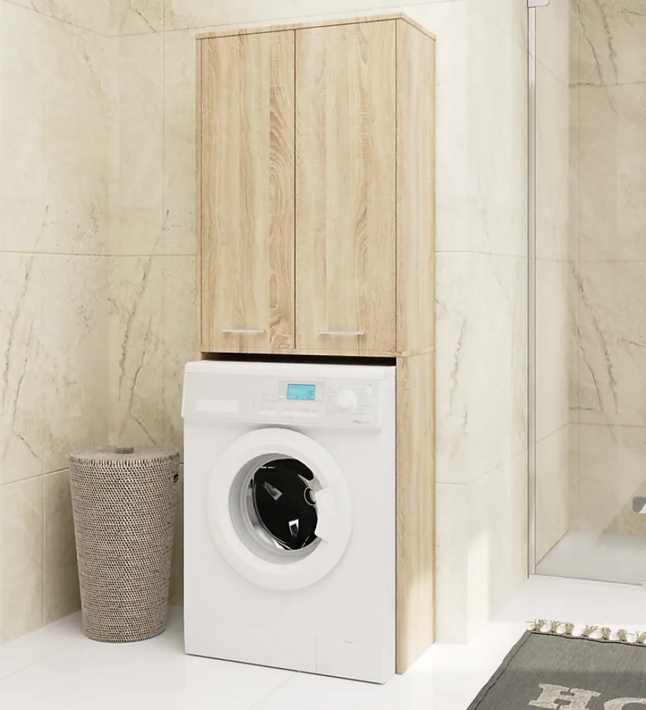 Akord Furniture Factory Meuble pour machine à laver AKORD FIN Chêne Sonoma 64 cm 2 portes façade Chêne Sonoma 4 étagères 64x30x180 cm* Rangement Buanderie