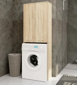 Akord Furniture Factory Meuble pour machine à laver AKORD FIN Chêne Sonoma 64 cm 2 portes façade Chêne Sonoma 4 étagères 64x30x180 cm* Rangement Buanderie