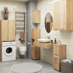 Akord Furniture Factory Meuble pour machine à laver AKORD FIN Chêne Sonoma 64 cm 2 portes façade Chêne Sonoma 4 étagères 64x30x180 cm* Rangement Buanderie