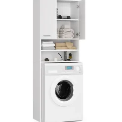 Akord Furniture Factory Meuble pour machine à laver AKORD FIN Blanche 64 cm 2 portes façade Blanche 4 étagères 64x30x180 cm