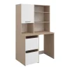 Vente-unique Meuble pour machine à laver avec étagères et placards - Naturel clair et blanc - L111 x H184 cm - ERKANO