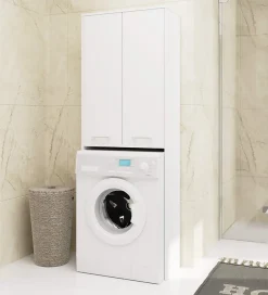 Akord Furniture Factory Meuble pour machine à laver AKORD FIN Blanche 64 cm 2 portes façade Blanche 4 étagères 64x30x180 cm