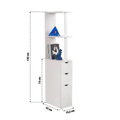 Facility'S Meuble rangement WC/salle de bains étroit 15,2 cm, colonne blanche bois mélaminé 136 cm - 3 étagères + placard + 2 tiroirs