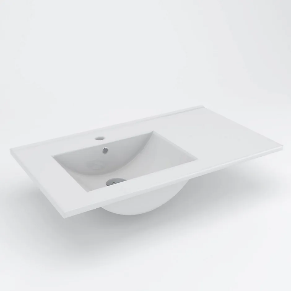 Planète Bain Meuble salle de bain - 80 cm - Plan décentré - Effet chêne foncé britannia - A suspendre - miroir et éclairage inclus - Venus