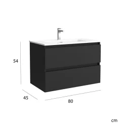 Planète Bain Meuble salle de bain - 80 cm - Avec plan vasque - Noir mat - A suspendre - KARAIB* Meuble Vasque