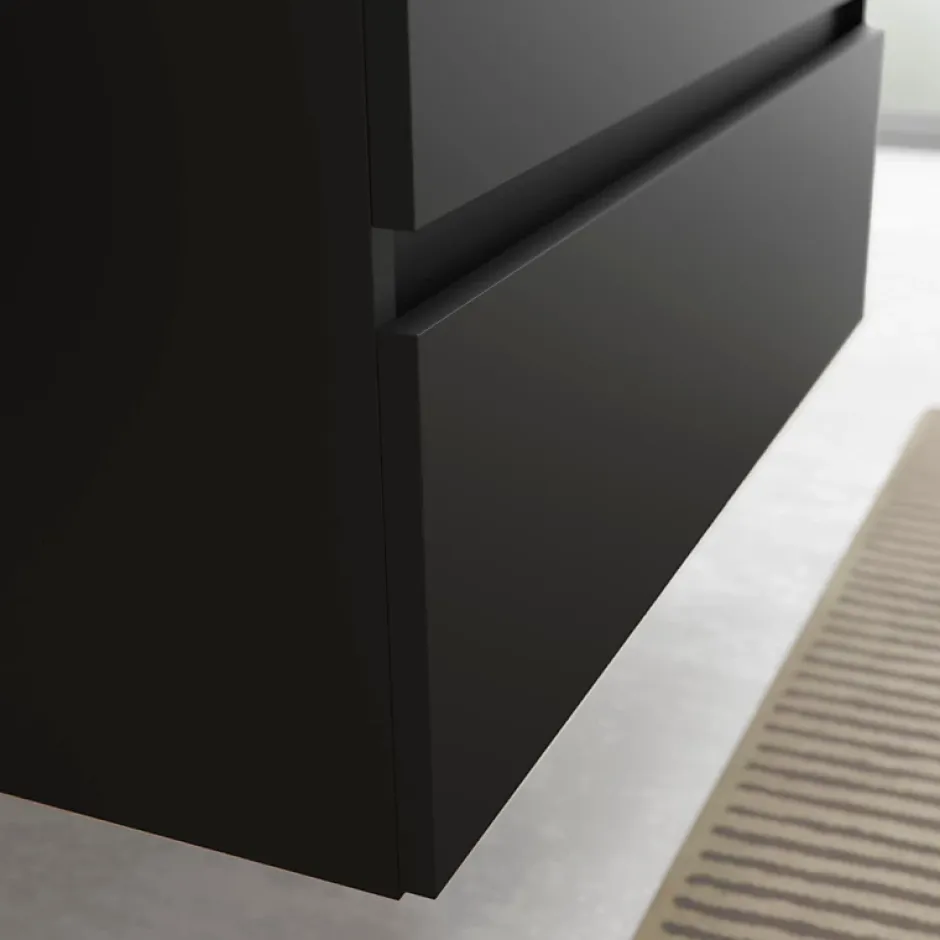 Planète Bain Meuble salle de bain - 80 cm - Avec plan vasque - Noir mat - A suspendre - KARAIB* Meuble Vasque