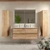Planète Bain Meuble salle de bain - 120 cm - Plan double vasques céramique - Effet chêne brut - A suspendre - KARAIB
