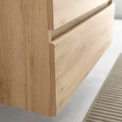 Planète Bain Meuble salle de bain - 120 cm - Plan double vasques céramique - Effet chêne brut - A suspendre - KARAIB