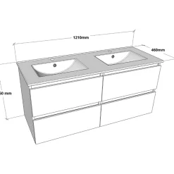 Planète Bain Meuble salle de bain 120 cm - Double vasque céramique - Effet chêne sonoma - A suspendre - Karaib 2