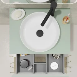 Planète Bain Meuble salle de bain 60 cm pour vasque à poser - Vert mat - A suspendre - Karaib 2