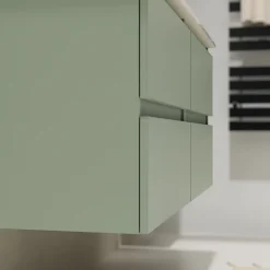 Planète Bain Meuble salle de bain 120 cm - Double vasque céramique - Vert mat - A suspendre - Karaib 2* Meuble Vasque