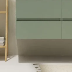 Planète Bain Meuble salle de bain 120 cm - Double vasque céramique - Vert mat - A suspendre - Karaib 2* Meuble Vasque