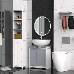 kleankin Meuble salle de bain - meuble sous-vasque - placard 2 portes avec étagère - dim. 60L x 30l x 60H cm - MDF gris blanc
