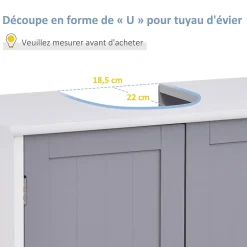 kleankin Meuble salle de bain - meuble sous-vasque - placard 2 portes avec étagère - dim. 60L x 30l x 60H cm - MDF gris blanc