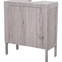 Homcom Meuble salle de bain - meuble sous-vasque - placard 2 portes avec étagère - dim. 60L x 30l x 70H cm - MDF imitation bois gris* Meuble Sous-Vasque