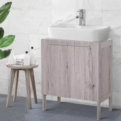 Homcom Meuble salle de bain - meuble sous-vasque - placard 2 portes avec étagère - dim. 60L x 30l x 70H cm - MDF imitation bois gris* Meuble Sous-Vasque