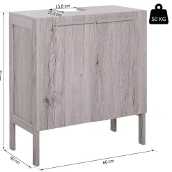 Homcom Meuble salle de bain - meuble sous-vasque - placard 2 portes avec étagère - dim. 60L x 30l x 70H cm - MDF imitation bois gris* Meuble Sous-Vasque