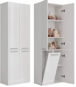 3xE Living Meuble salle de bain, 174 x 30 x 60 cm, blanc mat, blanc brillant* Armoire De Salle De Bains