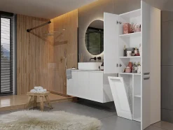 3xE Living Meuble salle de bain, 174 x 30 x 60 cm, blanc mat, blanc brillant* Armoire De Salle De Bains