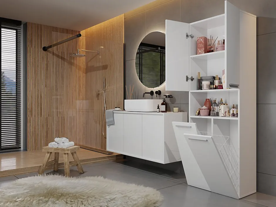 3xE Living Meuble salle de bain, 174 x 30 x 60 cm, blanc mat