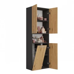 3xE Living Meuble salle de bain, 174 x 30 x 60 cm, antracite, chêne artisan* Armoire De Salle De Bains