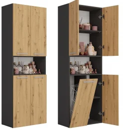 3xE Living Meuble salle de bain, 174 x 30 x 60 cm, antracite, chêne artisan* Armoire De Salle De Bains