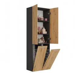 3xE Living Meuble salle de bain, 174 x 30 x 60 cm, antracite, chêne artisan* Armoire De Salle De Bains