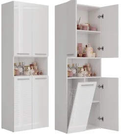 3xE Living Meuble salle de bain, 174 x 30 x 60 cm, blanc mat, blanc brillant* Armoire De Salle De Bains