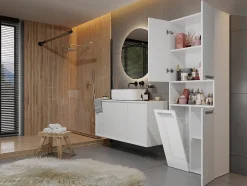 3xE Living Meuble salle de bain, 174 x 30 x 60 cm, blanc mat, blanc brillant* Armoire De Salle De Bains