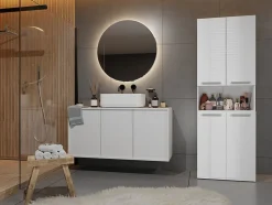 3xE Living Meuble salle de bain, 174 x 30 x 60 cm, blanc mat, blanc brillant* Armoire De Salle De Bains