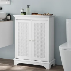 ProximaX Meuble salle de bain blanc sur pied avec porte panier et étagère réglable, meuble indépendant pour salle de bain, salon ou cuisine