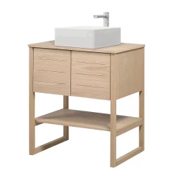 Mob-In Meuble salle de bain Chêne 70 cm ATOLL + Vasque carrée 36 cm* Ensemble Meuble De Salle De Bains