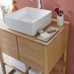 Mob-In Meuble salle de bain Chêne 70 cm ATOLL + Vasque carrée 36 cm* Ensemble Meuble De Salle De Bains