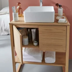 Mob-In Meuble salle de bain Chêne 70 cm ATOLL + Vasque carrée 36 cm* Ensemble Meuble De Salle De Bains