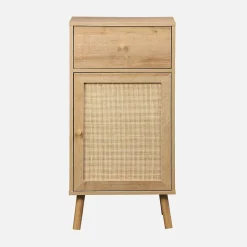 Sweeek Meuble salle de bain décor bois et cannage Bohème 1 tiroir 1 étagère 45 x 36 x 90 cm naturel* Etagère Salle De Bains
