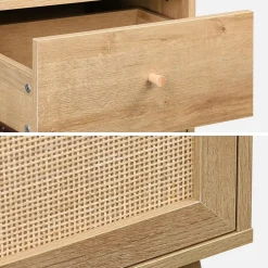 Sweeek Meuble salle de bain décor bois et cannage Bohème 1 tiroir 1 étagère 45 x 36 x 90 cm naturel* Etagère Salle De Bains