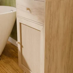 Sweeek Meuble salle de bain décor bois et cannage Bohème 1 tiroir 1 étagère 45 x 36 x 90 cm naturel* Etagère Salle De Bains