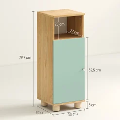 Homcom Meuble salle de bain design nordique porte étagère niche effet bois clair vert d'eau