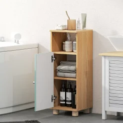 Homcom Meuble salle de bain design nordique porte étagère niche effet bois clair vert d'eau