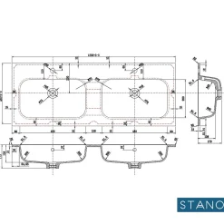 Stano Meuble salle de bain design double vasque FORTINA largeur 120 cm chêne clair