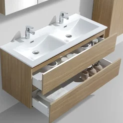 Stano Meuble salle de bain design double vasque SIENA largeur 120 cm chêne clair texture