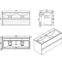 Stano Meuble salle de bain design double vasque SIENA largeur 120 cm noyer* Meuble Vasque