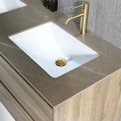 Luxury Bain Meuble salle de bain double vasque 140cm bois et effet marbre marron avec miroir LED LB-8475M-140* Ensemble Meuble De Salle De Bains