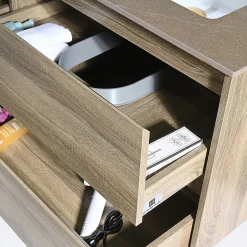 Luxury Bain Meuble salle de bain double vasque 140cm bois et effet marbre marron avec miroir LED LB-8475M-140* Ensemble Meuble De Salle De Bains